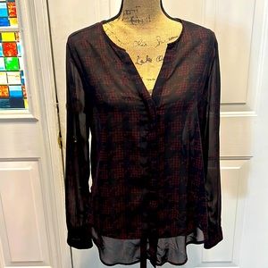 Banana Republic sheer button down shirt burgundy and black size medium